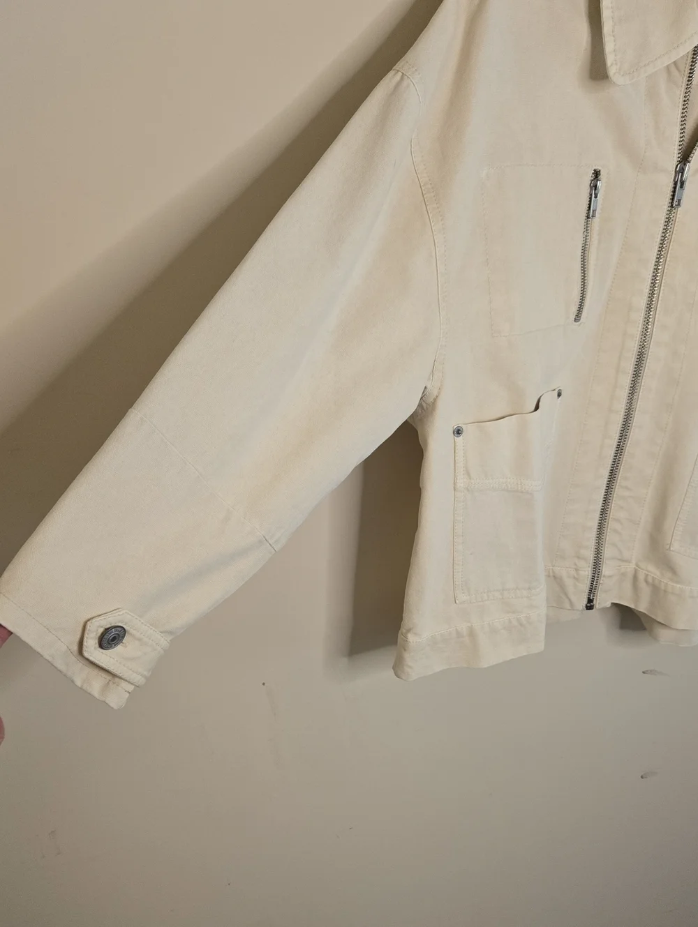 Free People Sally Ivory Canvas Jacket Small Utility Workwear Oversized NWOT
